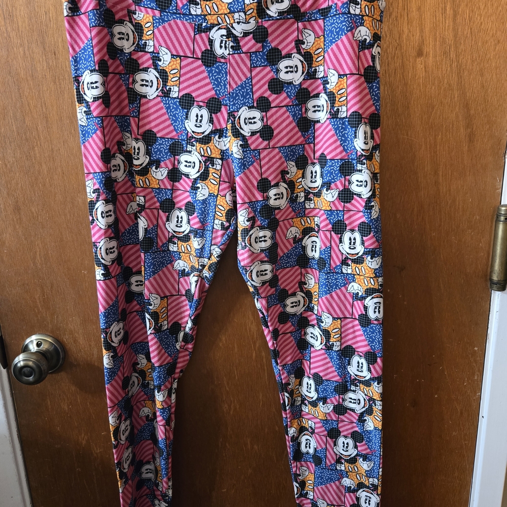LuLaRoe Pink and Black Mickey Mouse Leggings